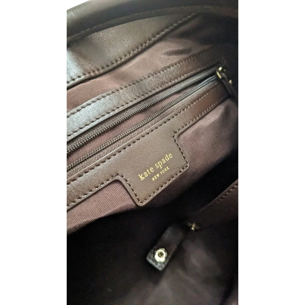Kate Spade New York Teal Blue Crinkled Patent Leather‎ Brown Trim Tote Bag